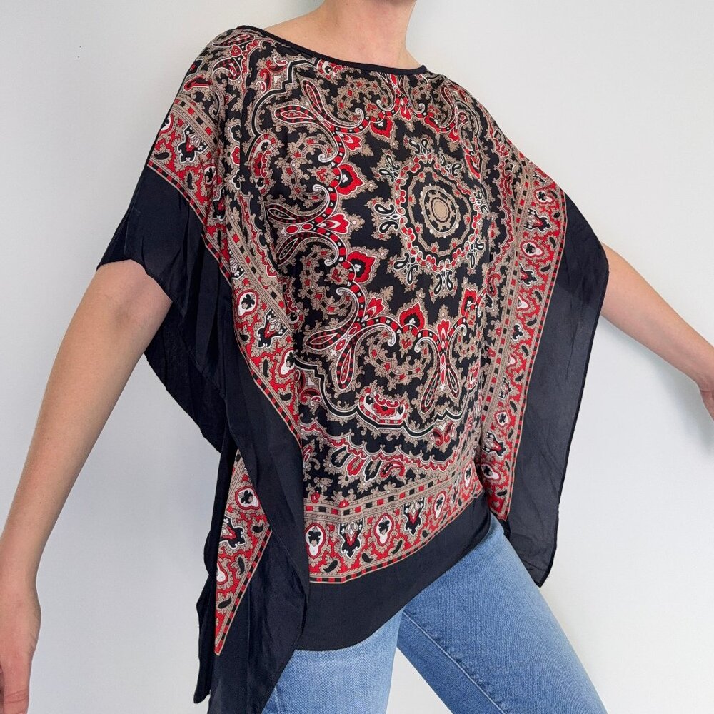 Bailey 44 Silk Paisley Tunic Top Black Red Size S